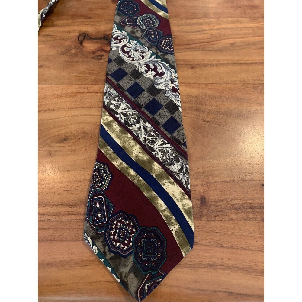 Cellini For J Riggings 100% Silk Vintage Geometric Striped Tie Made In USA